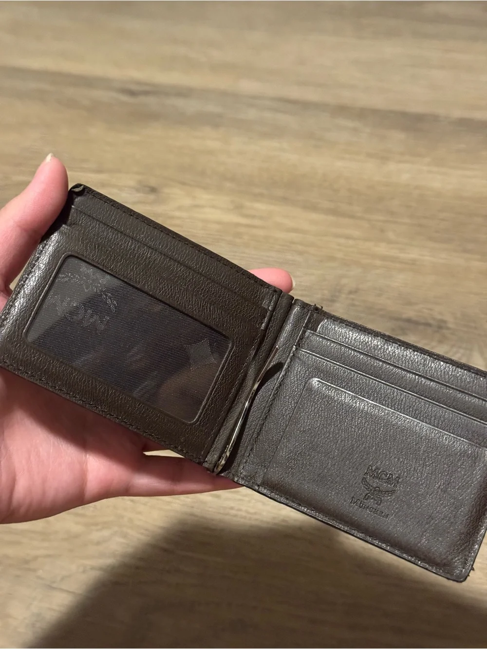 MCM Brown Leather Bifold Money Clip Wallet ID Card Holder